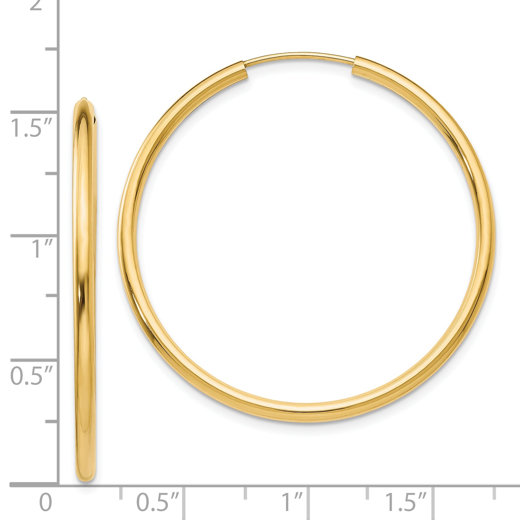 14K Gold Polished Endless Hoop Earrings for Women 40mm, Elegant Classic Design