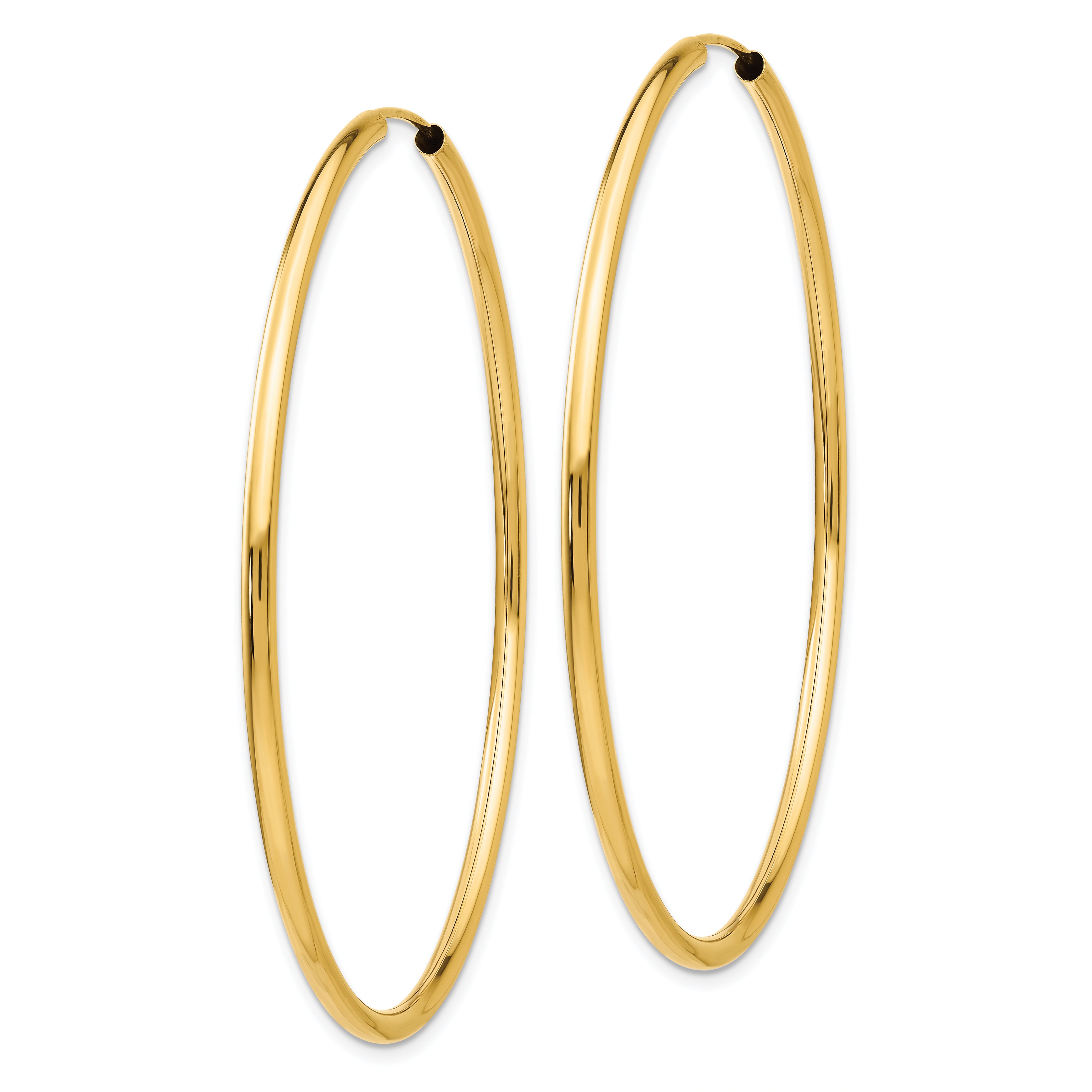14K Gold Polished Endless Hoop Earrings 2mm Elegant Design 54mm