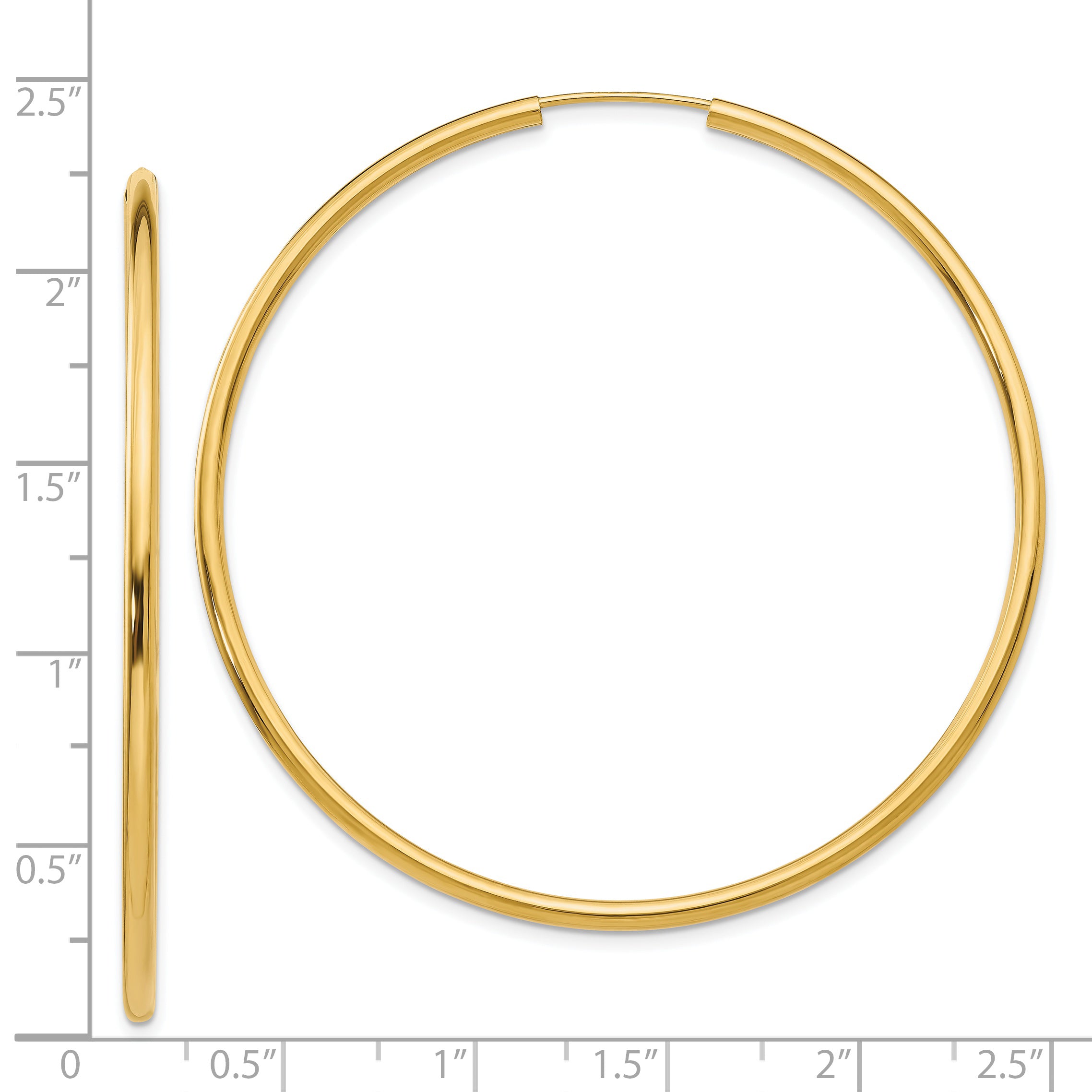 14K Gold Polished Endless Hoop Earrings 2mm Elegant Design 54mm
