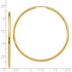 14K Gold Polished Endless Hoop Earrings 2mm Elegant Design 54mm