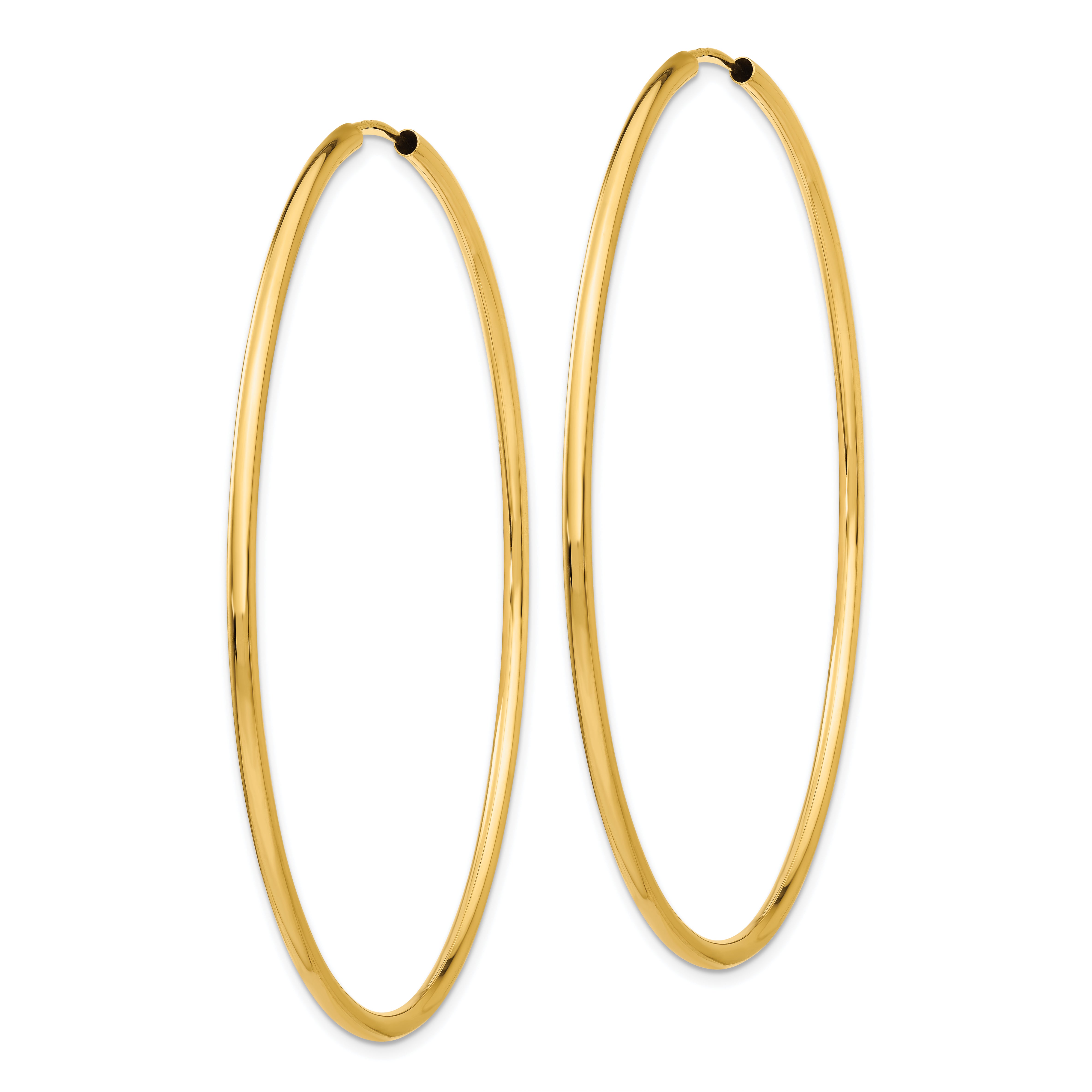 14K Gold Polished Endless 2mm Hoop Earrings for Women 65mm
