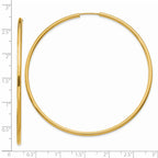 14K Gold Polished Endless 2mm Hoop Earrings for Women 65mm