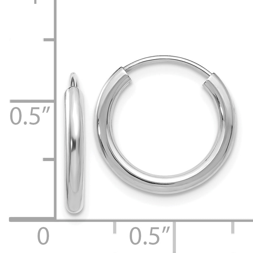 14K White Gold Endless Hoop Earrings with Polished Finish  Unisex, 2mm