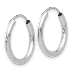 14K White Gold Polished Endless Hoop Earrings 2mm Rhodium Finish Elegant