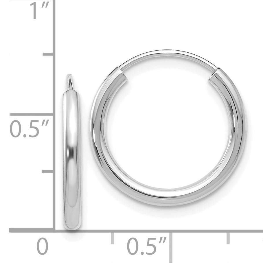 14K White Gold Polished Endless Hoop Earrings 2mm Rhodium Finish Elegant