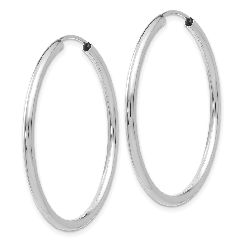 14K White Gold Polished Endless Hoop Earrings 2mm Rhodium Plated 35mm