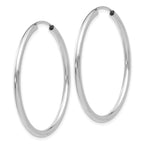 14K White Gold Polished Endless Hoop Earrings 2mm Rhodium Plated 35mm