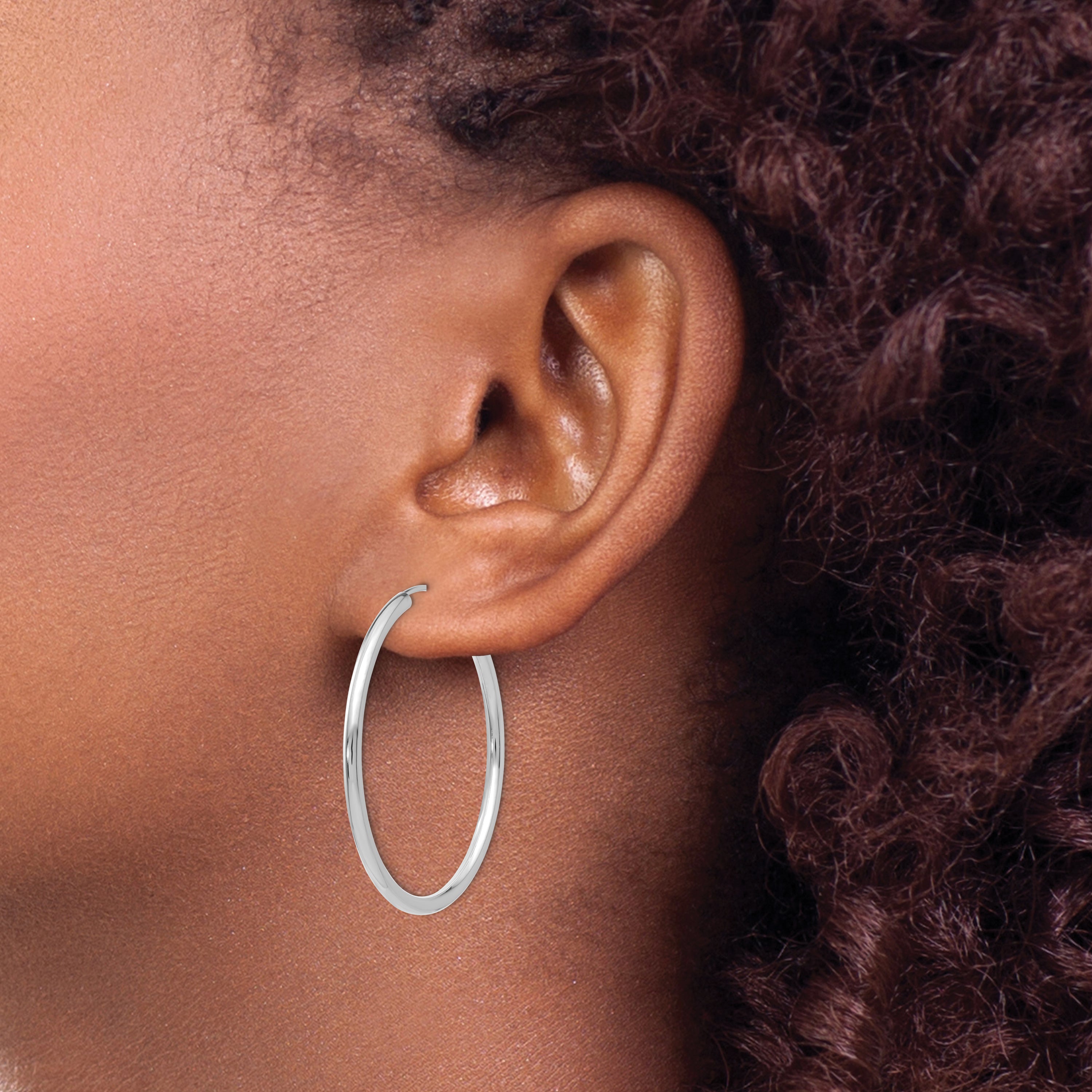 14k White Gold Polished Endless 2mm Hoop Earrings