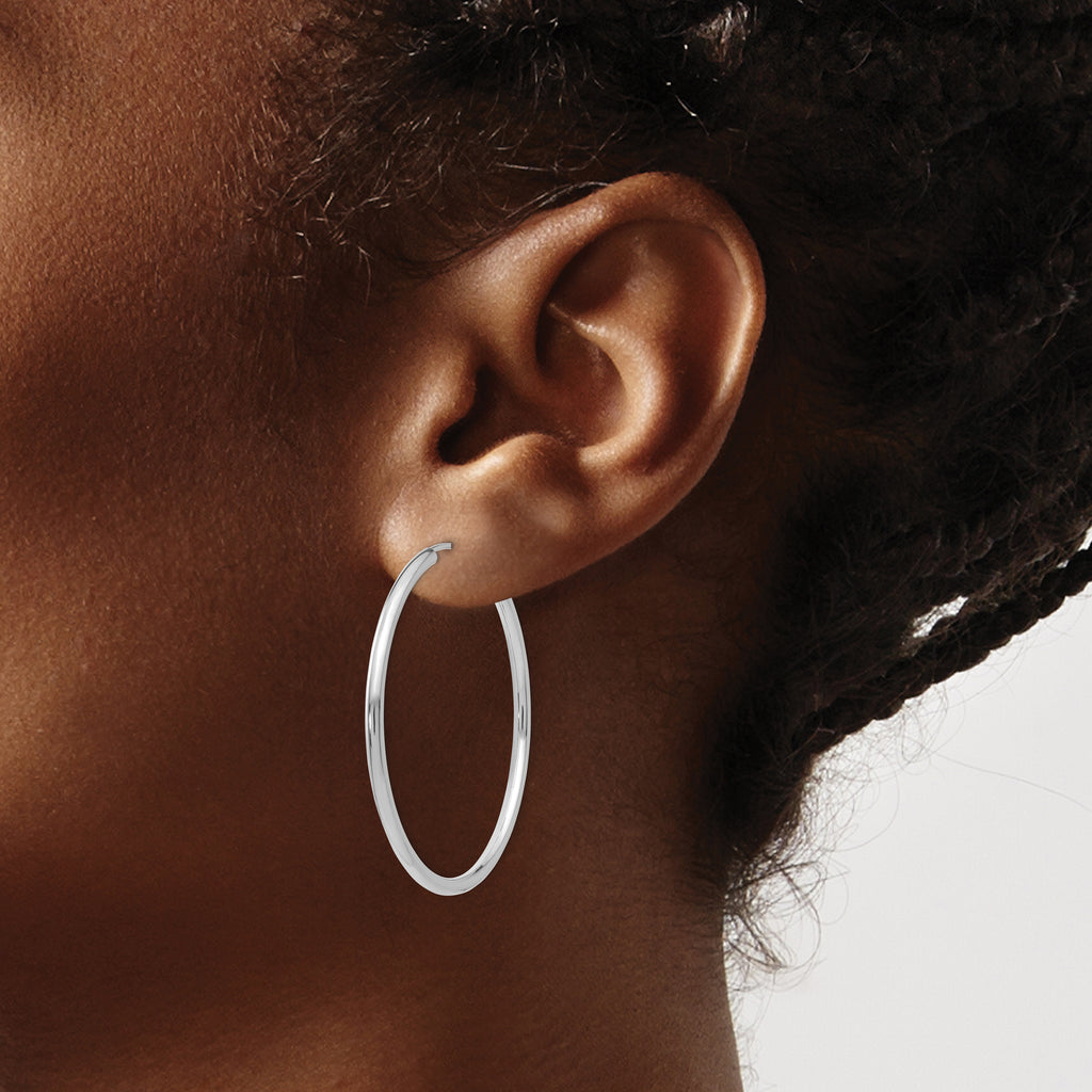 14K White Gold Polished Endless Hoop Earrings 2mm Elegant 40mm Design Women's