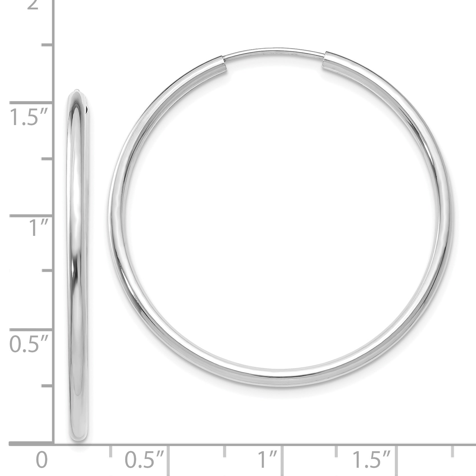 14K White Gold Polished Endless Hoop Earrings 2mm Elegant 40mm Design Women's