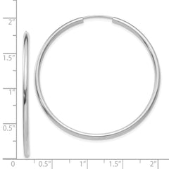 14K White Gold Polished Endless 2mm Hoop Earrings  Rhodium Plated Classic Style