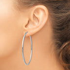 14K White Gold Polished Endless Hoop Earrings 2mm Elegant Rhodium Finish
