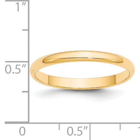 14k Yellow Gold 2.5mm Lightweight Half Round Wedding Band Size 4