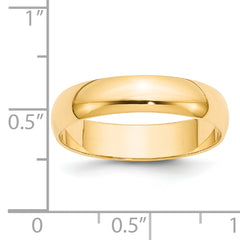14k Yellow Gold 5mm Lightweight Half Round Wedding Band Size 4
