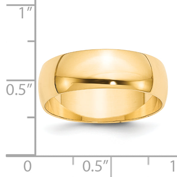 14k Yellow Gold 7mm Lightweight Half Round Wedding Band Size 4