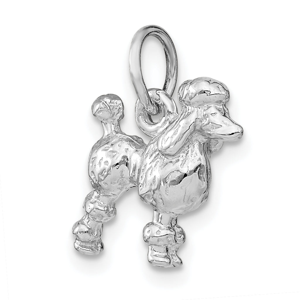 14K White Gold 3D Poodle Charm with Polished Rhodium Finish