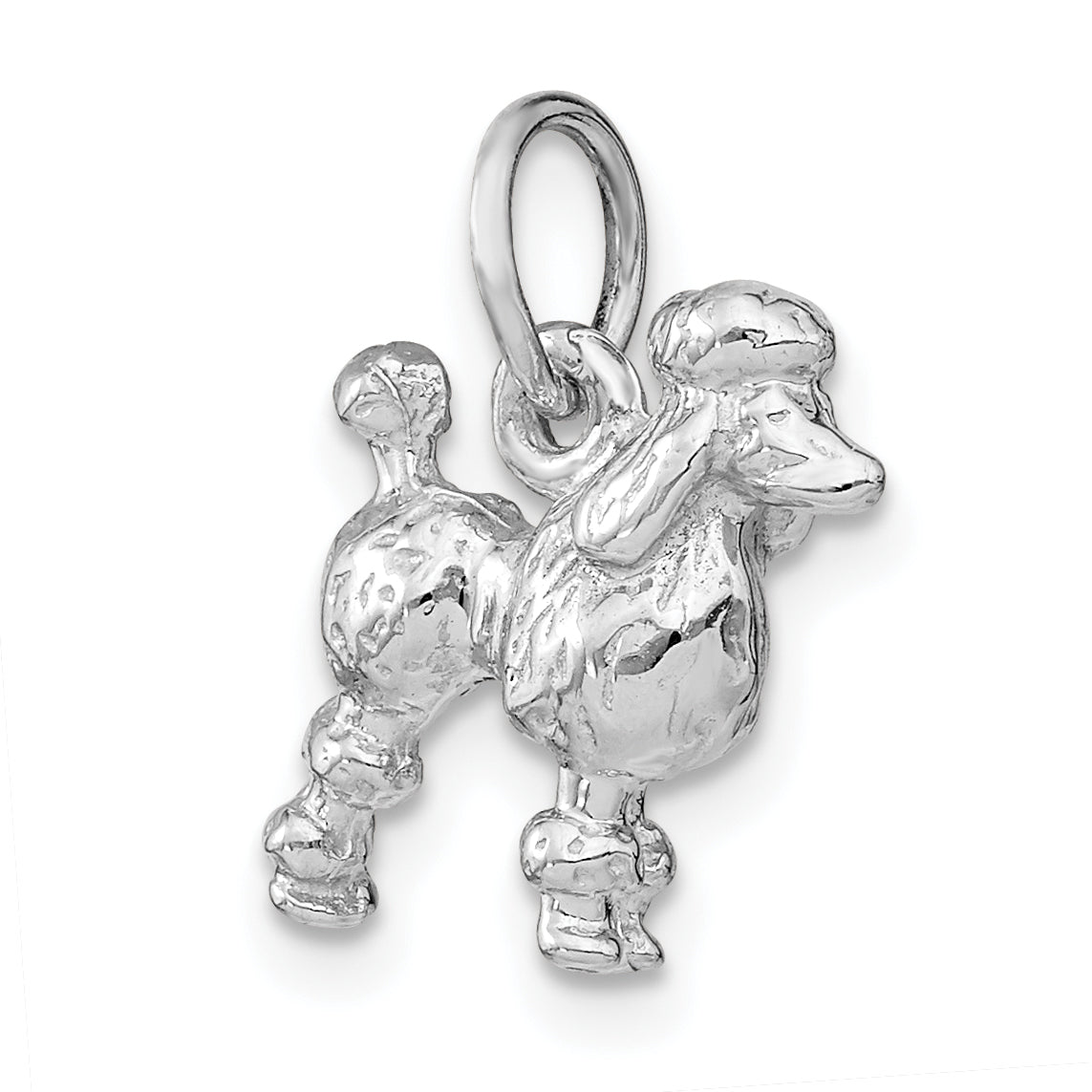 14K White Gold 3D Poodle Charm with Polished Rhodium Finish