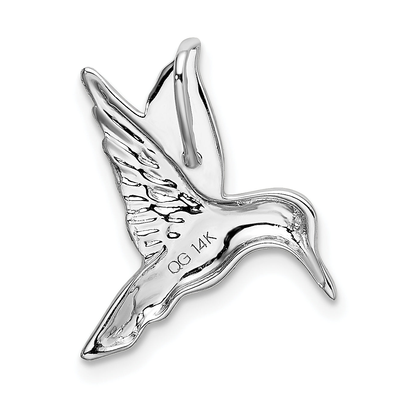 14K White Gold Hummingbird Chain Slide with Polished Finish Elegant Design
