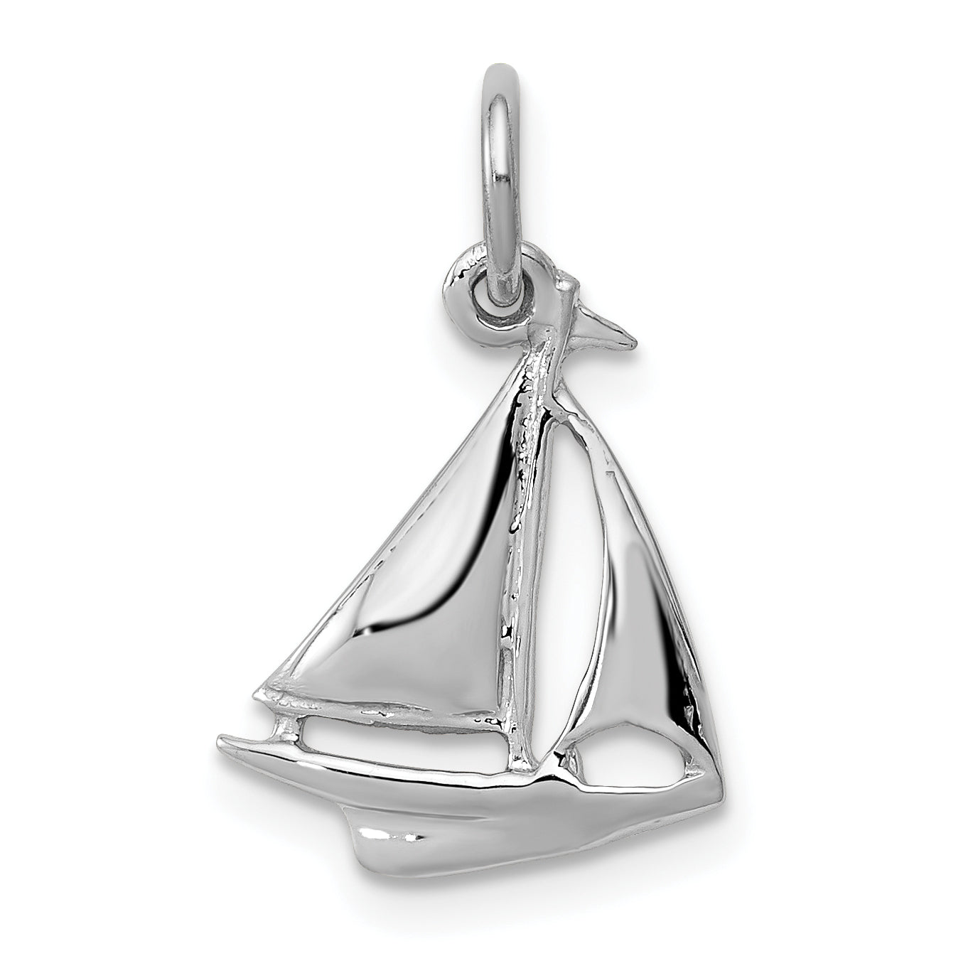 14K White Gold Solid Polished 3-D Sailboat Charm Main image