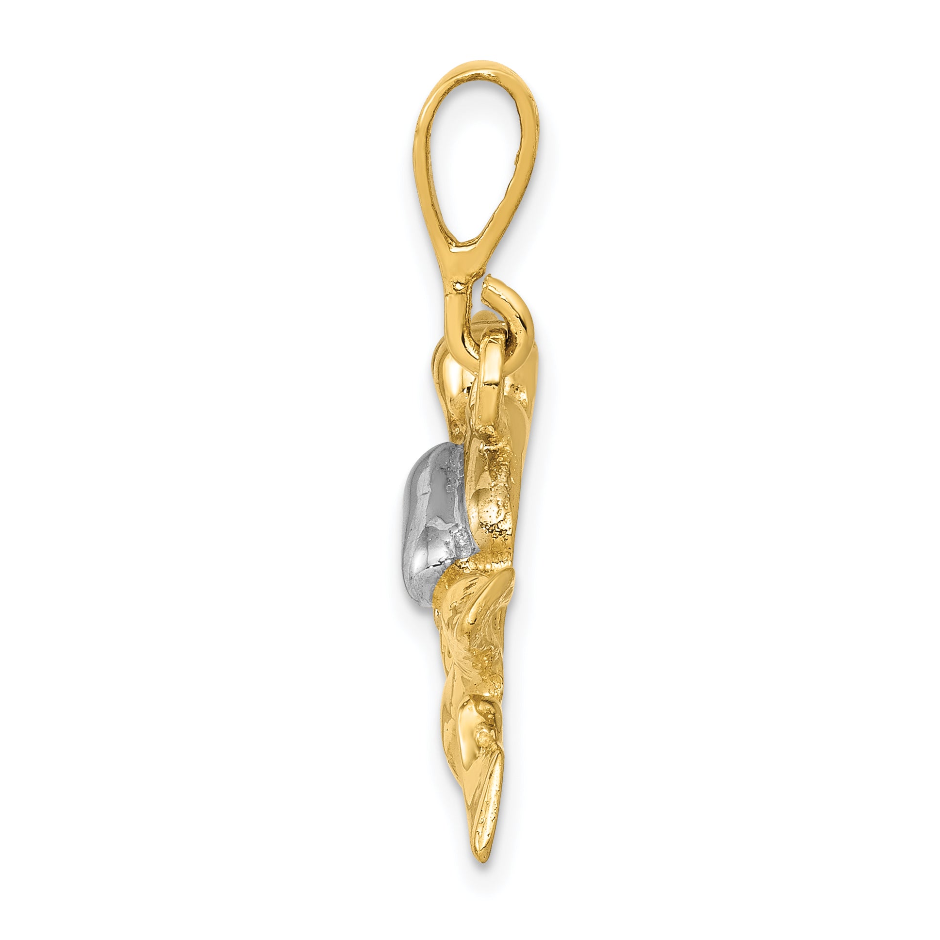 14K Gold Scuba Diver Pendant with Rhodium Accents  Polished & Open-Back Design