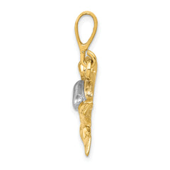 14K Gold Scuba Diver Pendant with Rhodium Accents  Polished & Open-Back Design