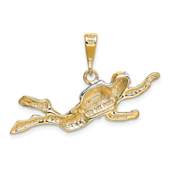 14K Gold Scuba Diver Pendant with Rhodium Accents  Polished & Open-Back Design