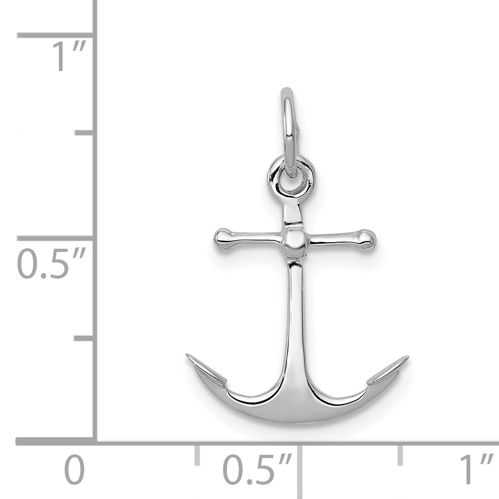 14K White Gold 3D Anchor Charm for Men with Polished Finish