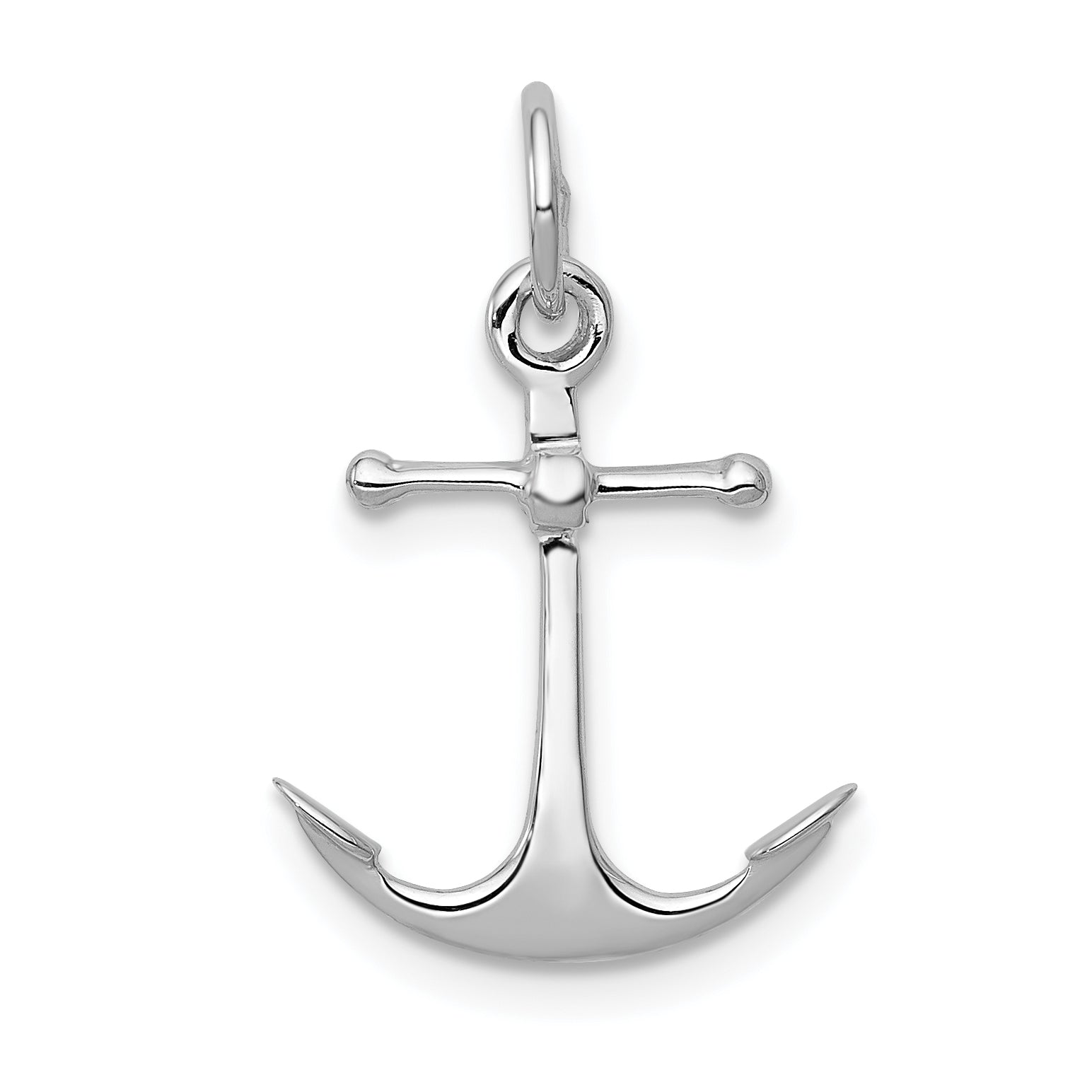 14K White Gold Solid Polished 3-D Anchor Charm Main image