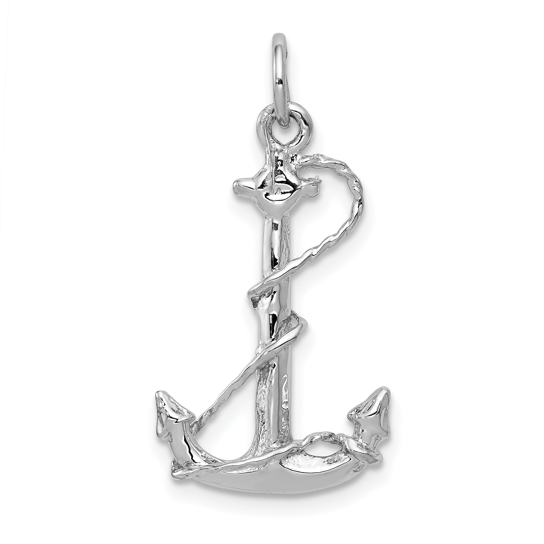 14K White Gold Solid Polished 3-D Anchor Charm Main image