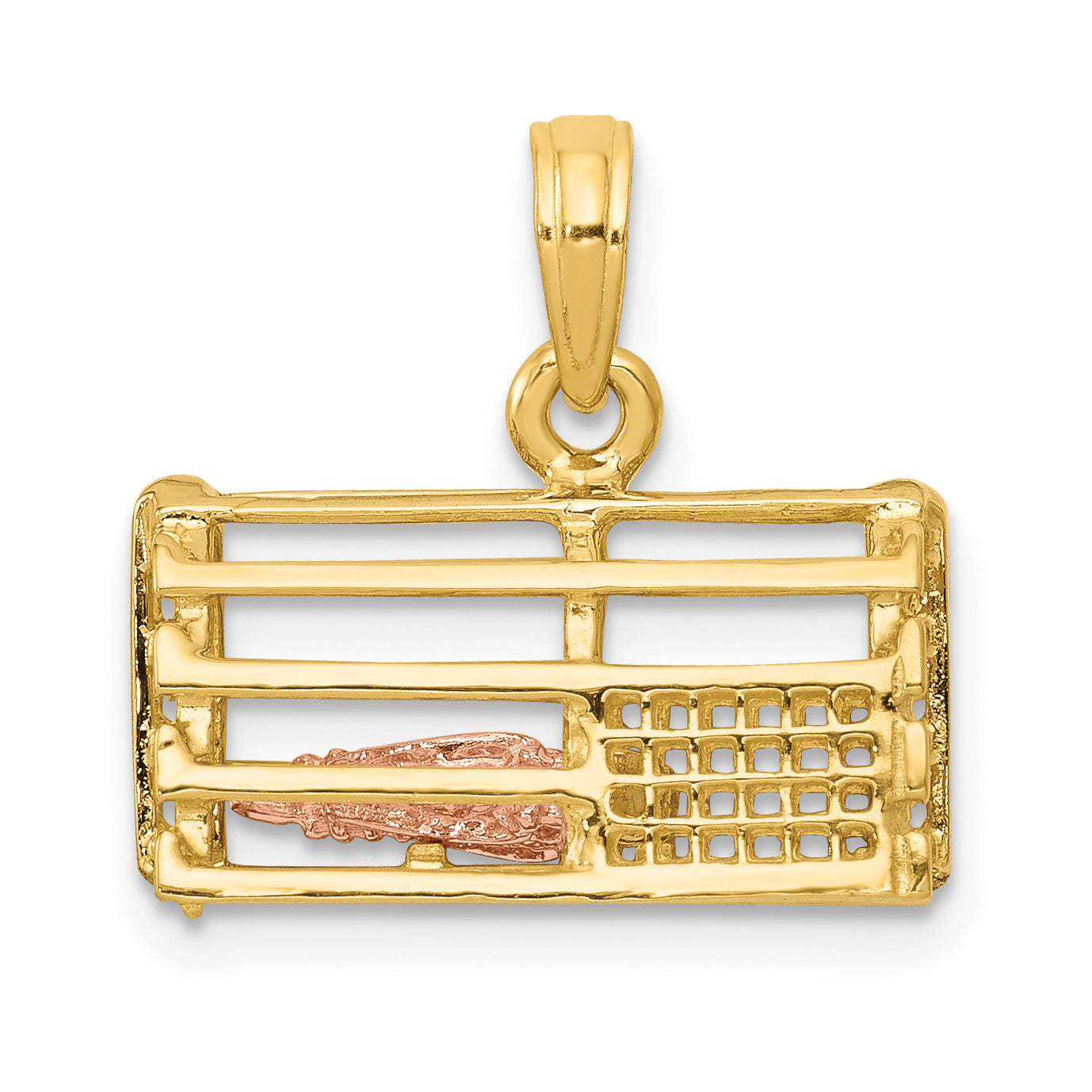 14K Two-Tone Polished 3-D Lobster Trap Pendant Main image