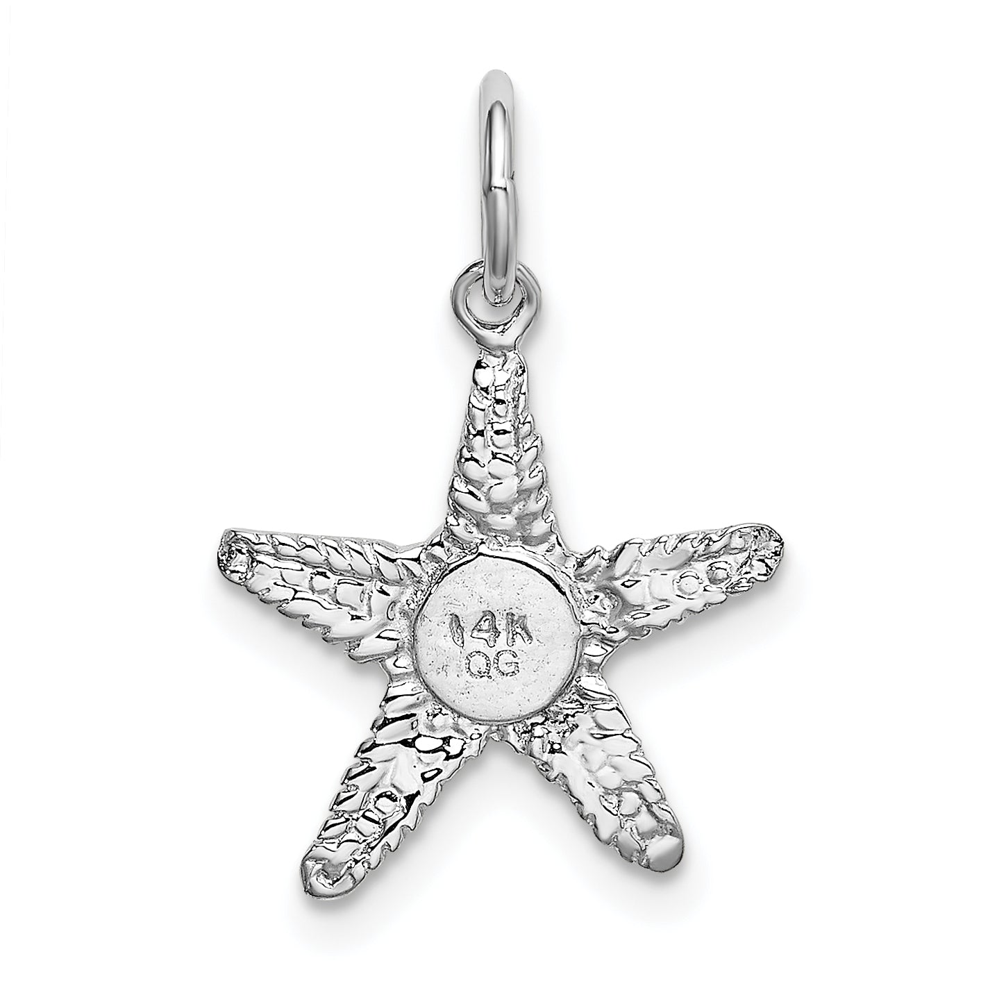 14K White Gold 3D Starfish Pendant with Polished Rhodium Finish
