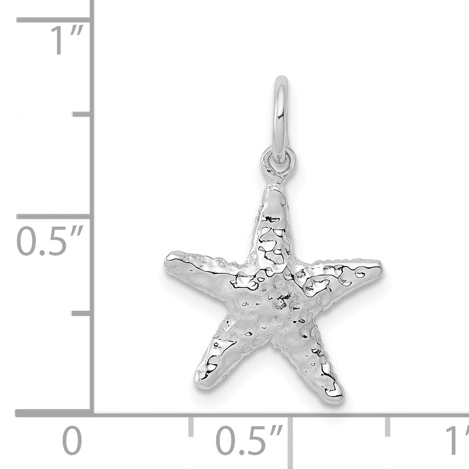 14K White Gold 3D Starfish Pendant with Polished Rhodium Finish