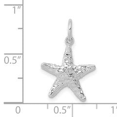 14K White Gold 3D Starfish Pendant with Polished Rhodium Finish
