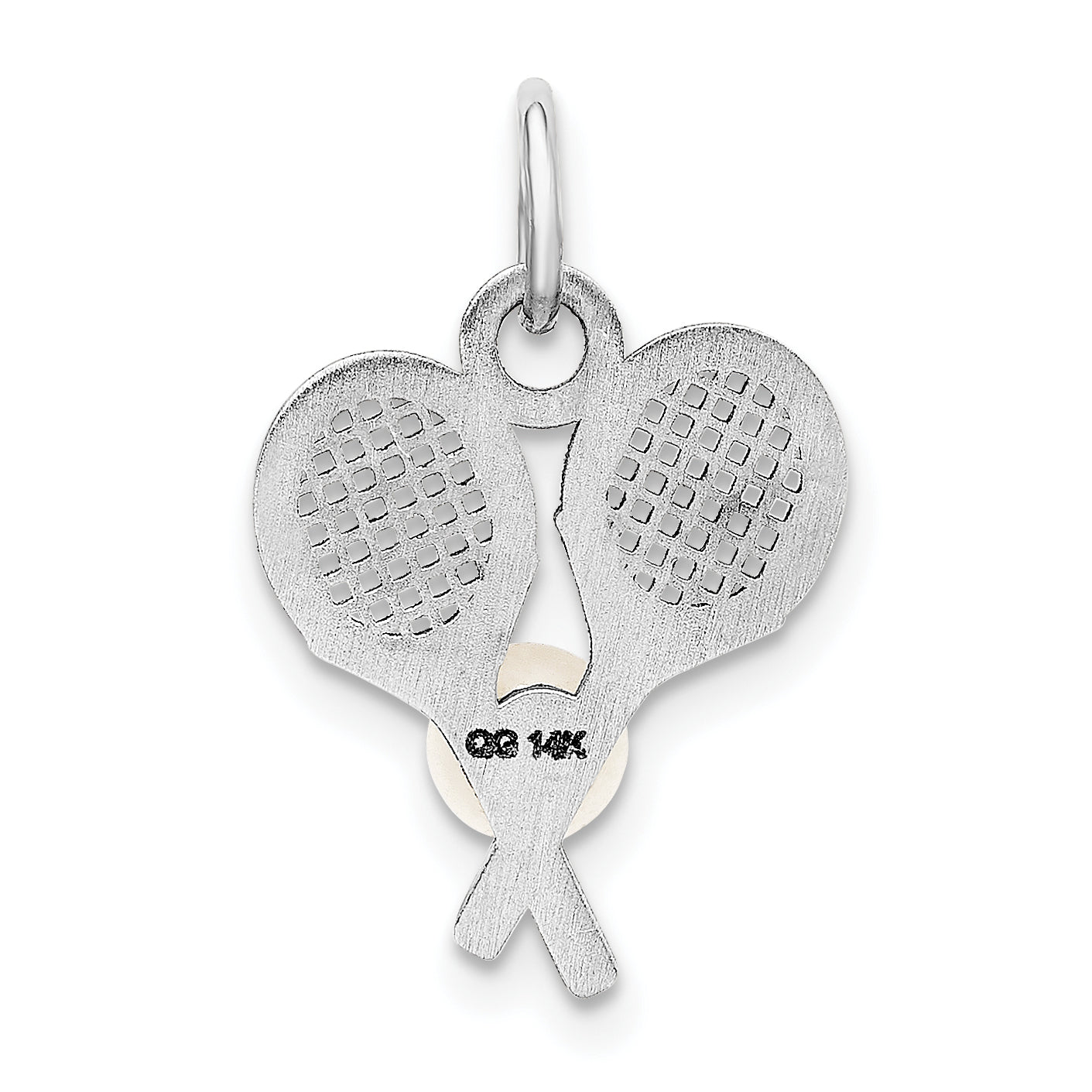 14K White Gold Tennis Racquet Pendant with Cultured Pearl Charm  Polished & Elegant