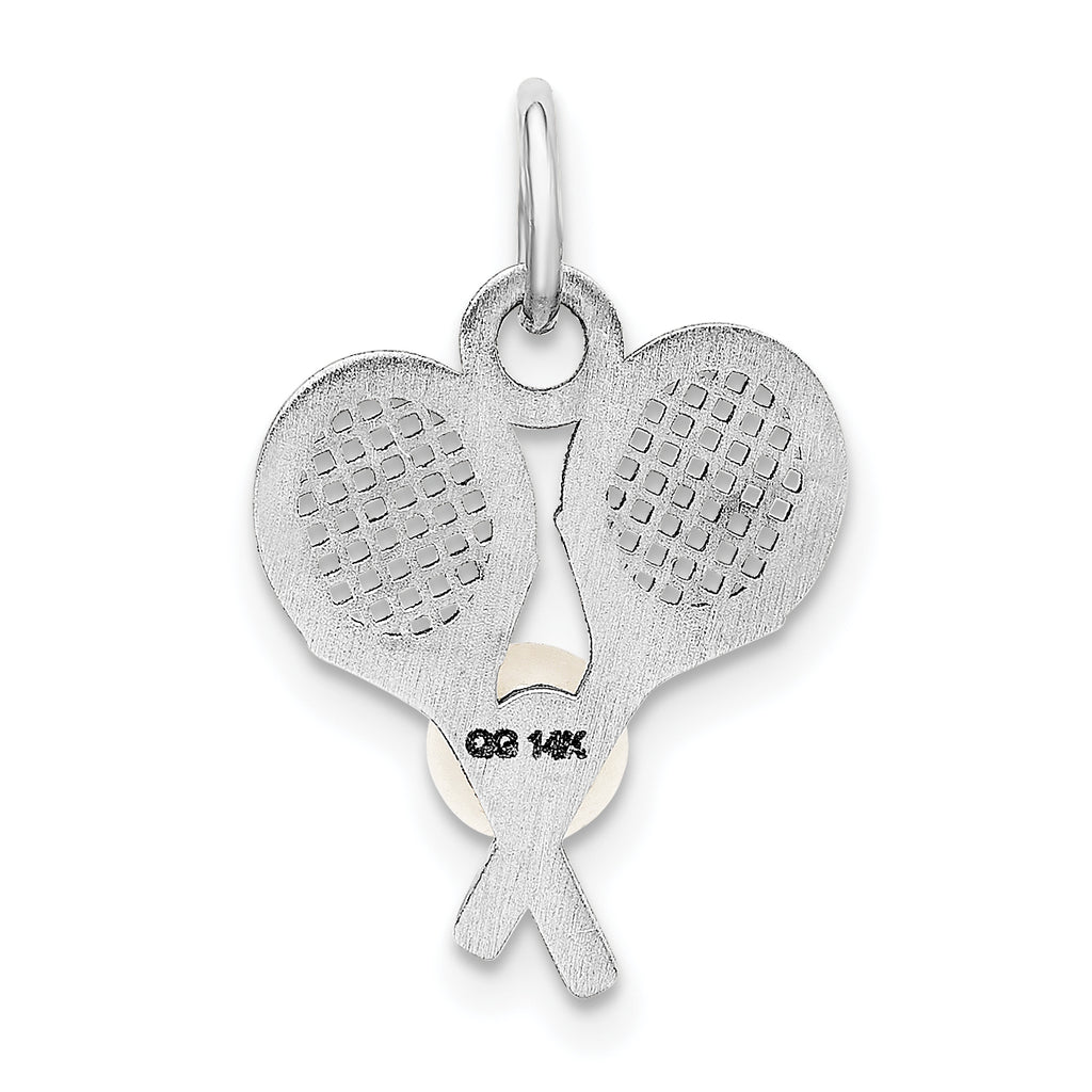 14K White Gold Tennis Racquet Pendant with Cultured Pearl Charm  Polished & Elegant