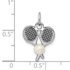 14K White Gold Tennis Racquet Pendant with Cultured Pearl Charm  Polished & Elegant