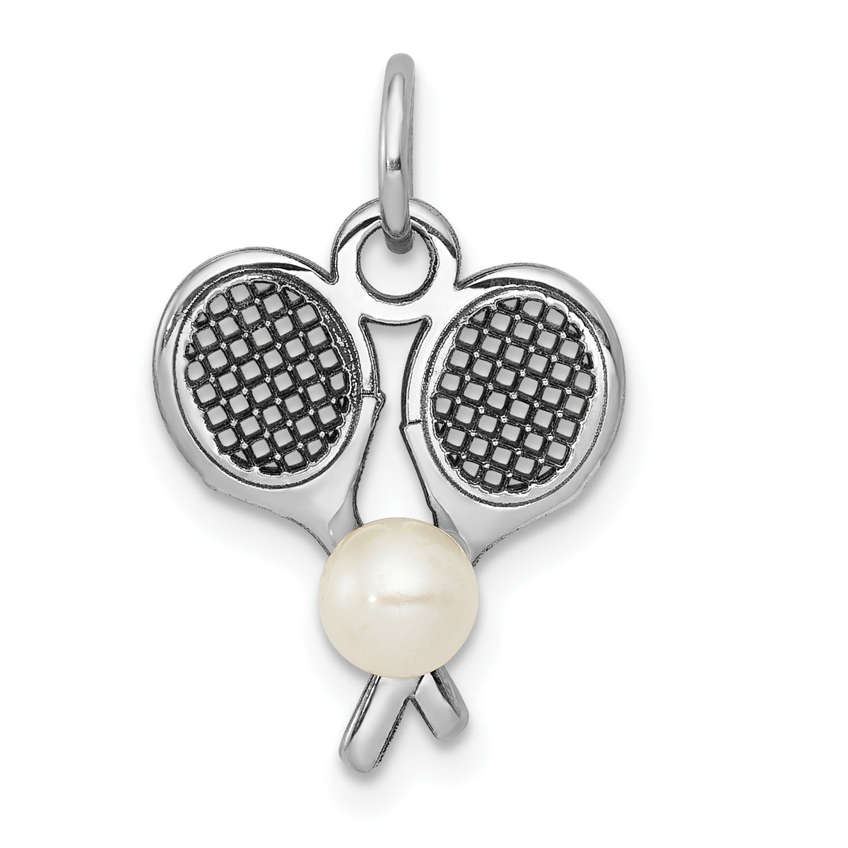 14K White Gold Tennis Racquets W/FWC  Pearl Charm