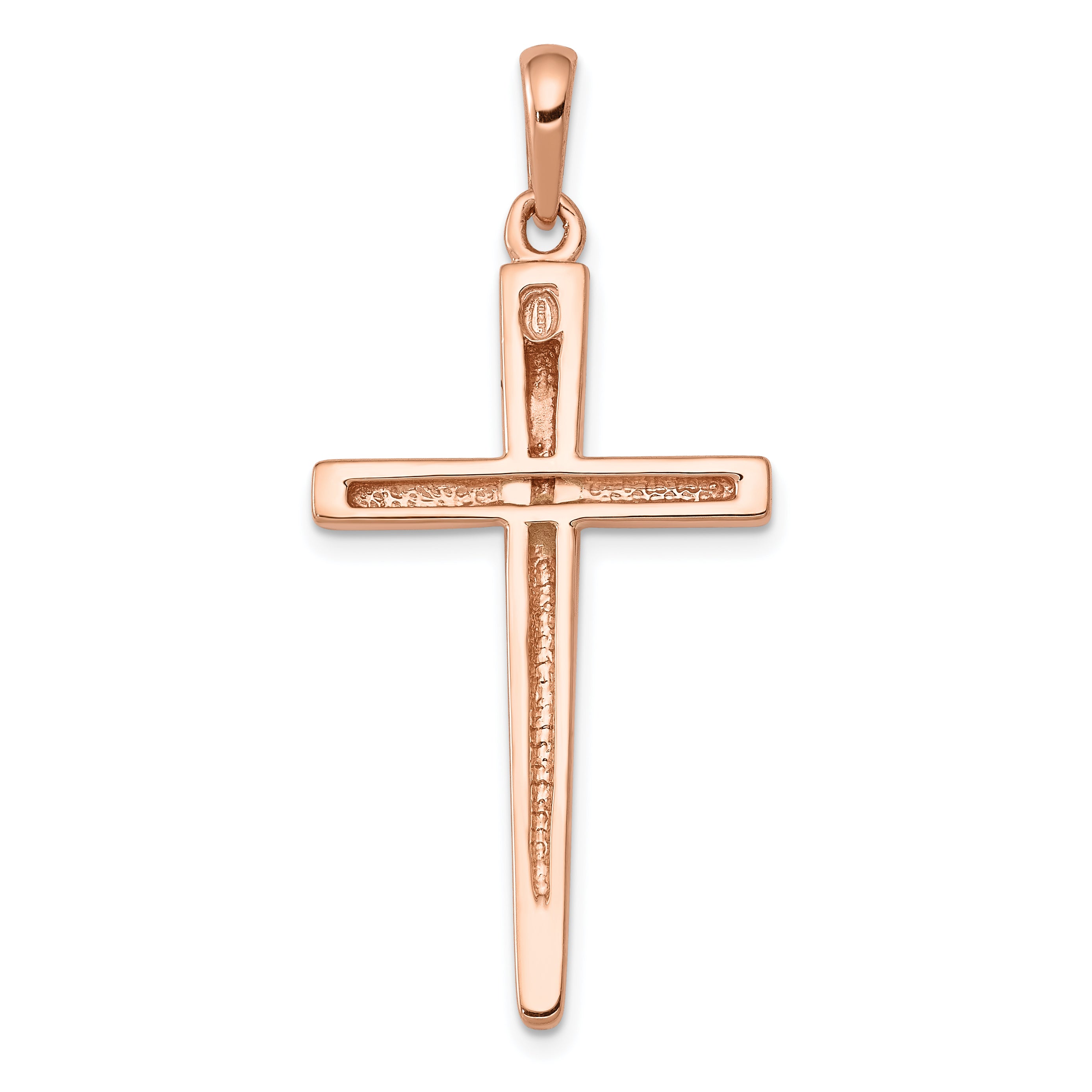 14K Rose Gold Cross Pendant with Concave Design Elegant and Themed
