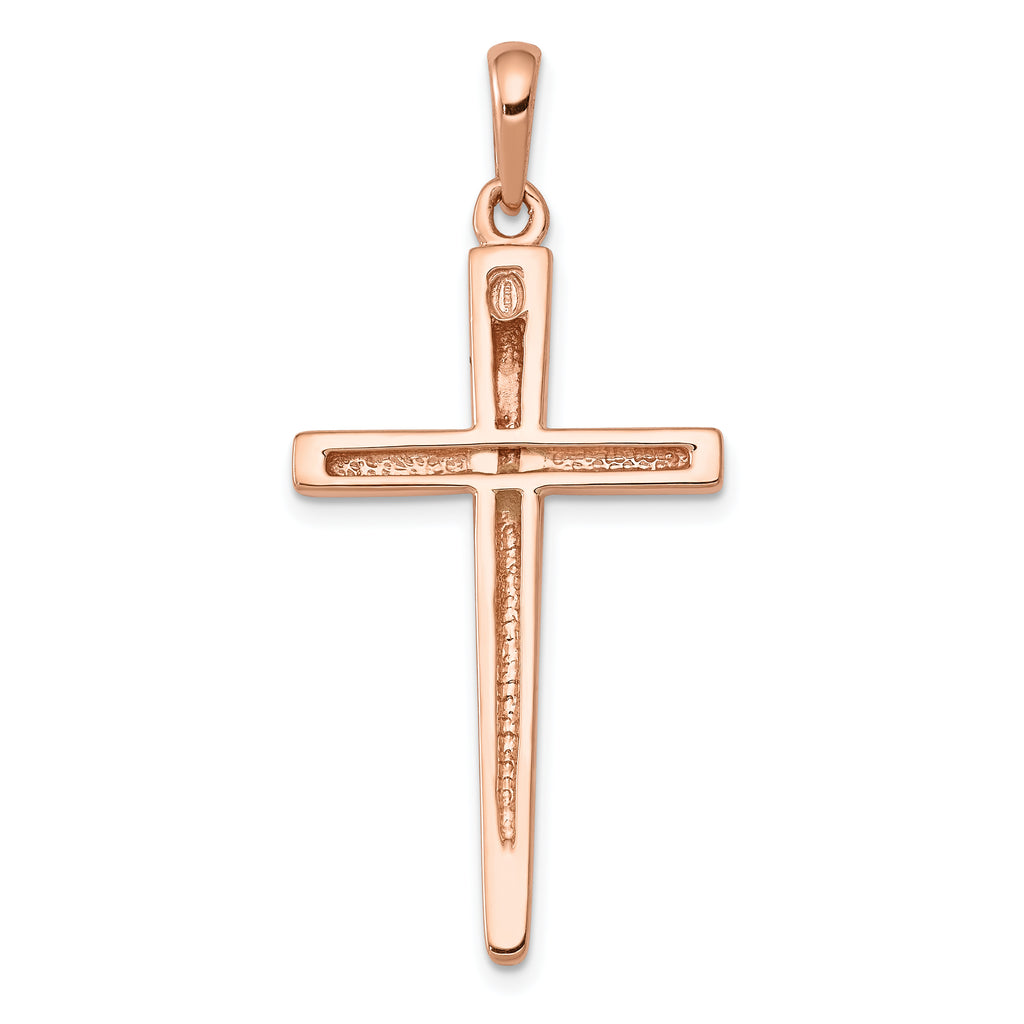 14K Rose Gold Cross Pendant with Concave Design Elegant and Themed