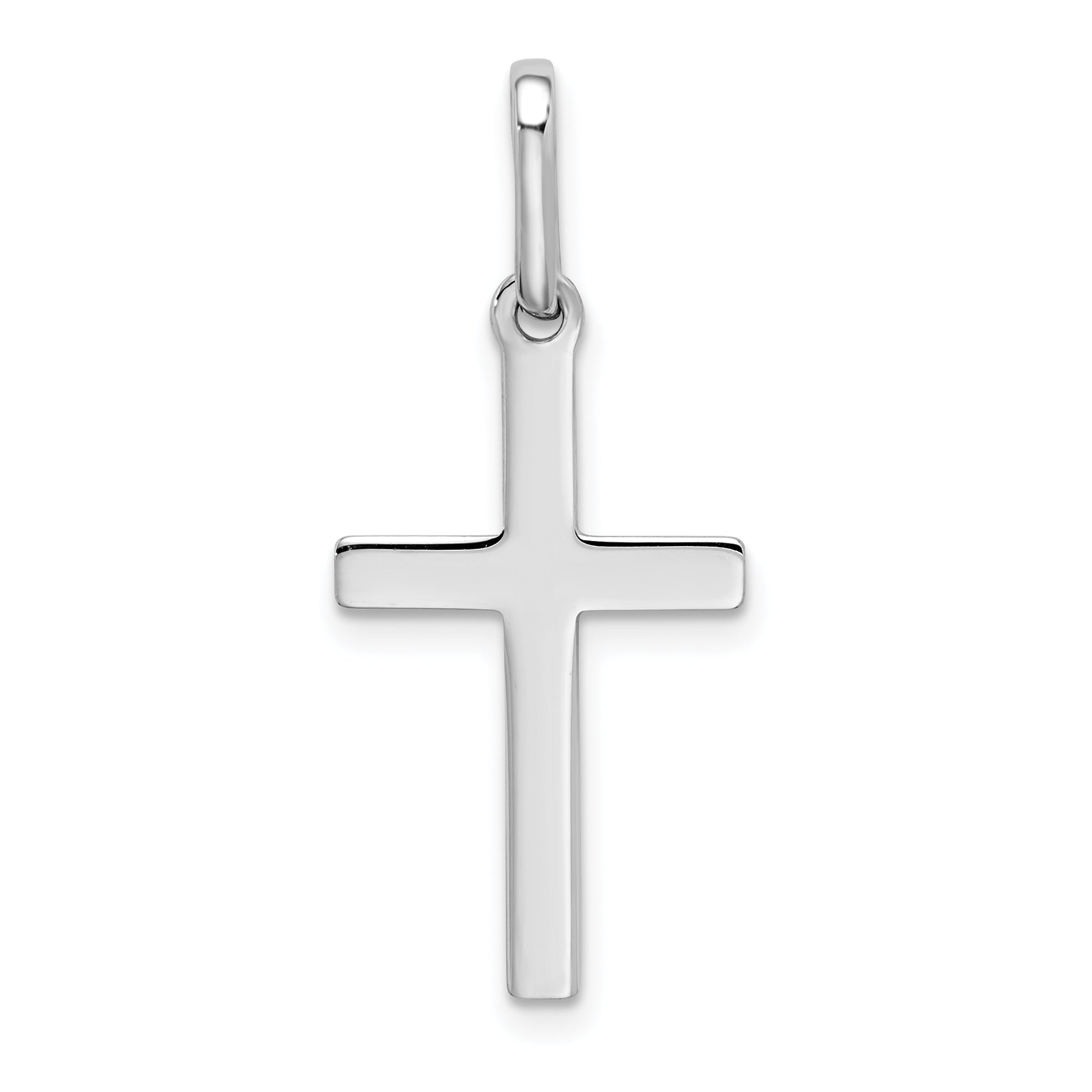 14K White Gold Hollow Cross Pendant with Polished Rhodium Finish  Elegant and Lightweight