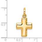 14K Gold Puffed Cross Charm with Polished Hollow 3D Design