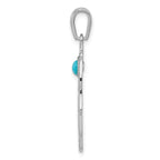 14K White Gold Turquoise Filigree Chamseh Pendant with Rhodium Finish