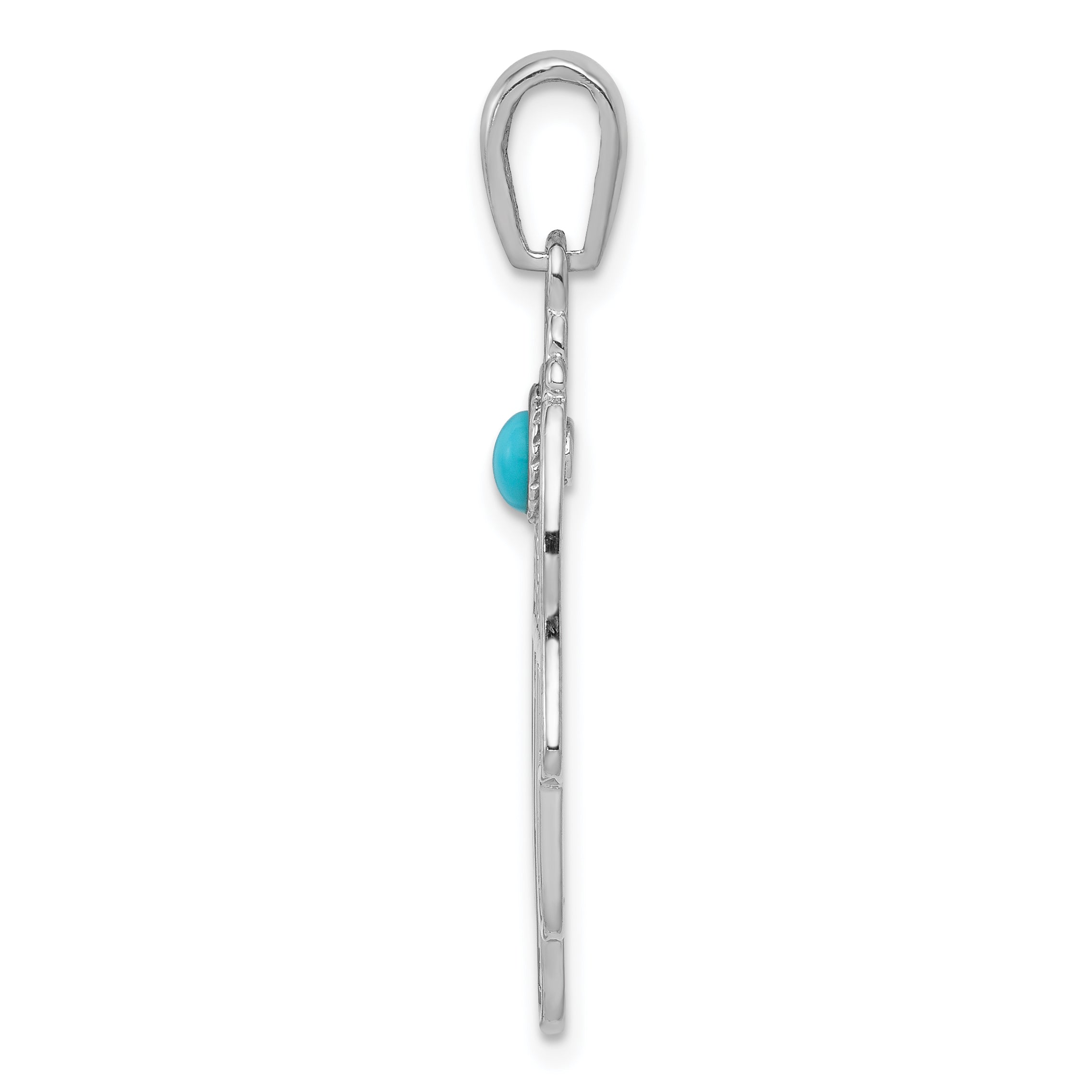 14K White Gold Turquoise Filigree Chamseh Pendant with Rhodium Finish