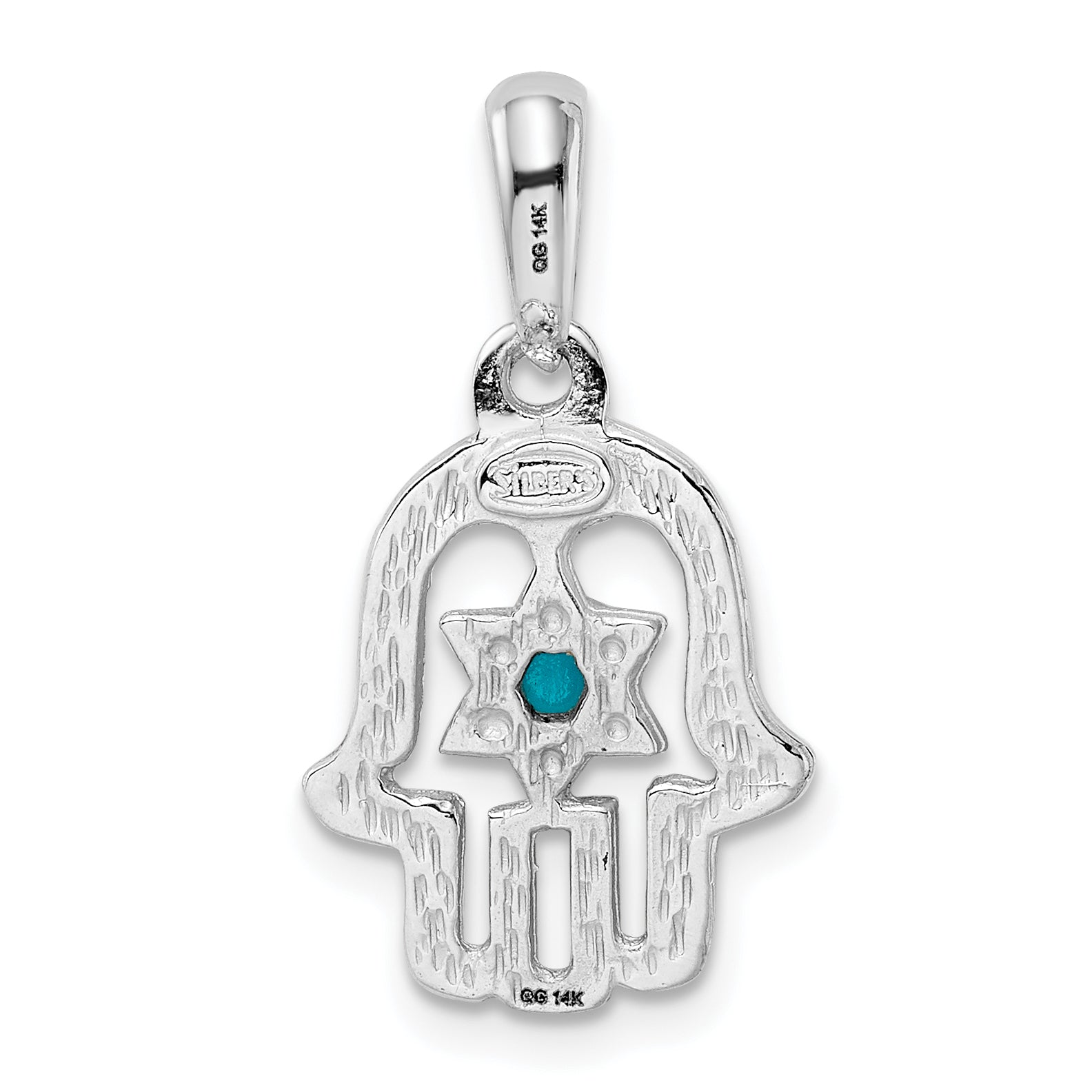 14k White Gold Turquoise Chamseh Pendant