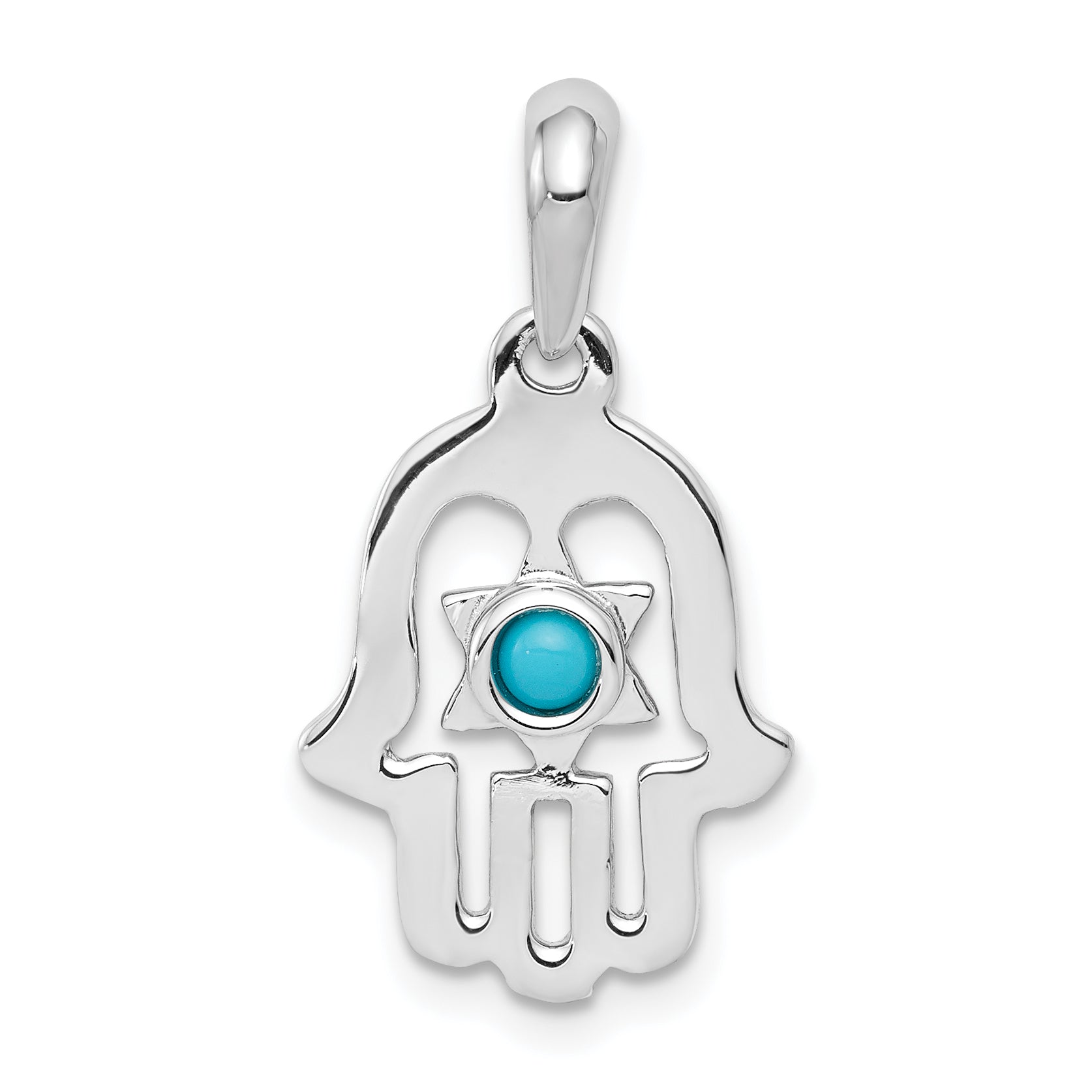 14k White Gold Turquoise Chamseh Pendant