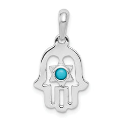 14k White Gold Turquoise Chamseh Pendant