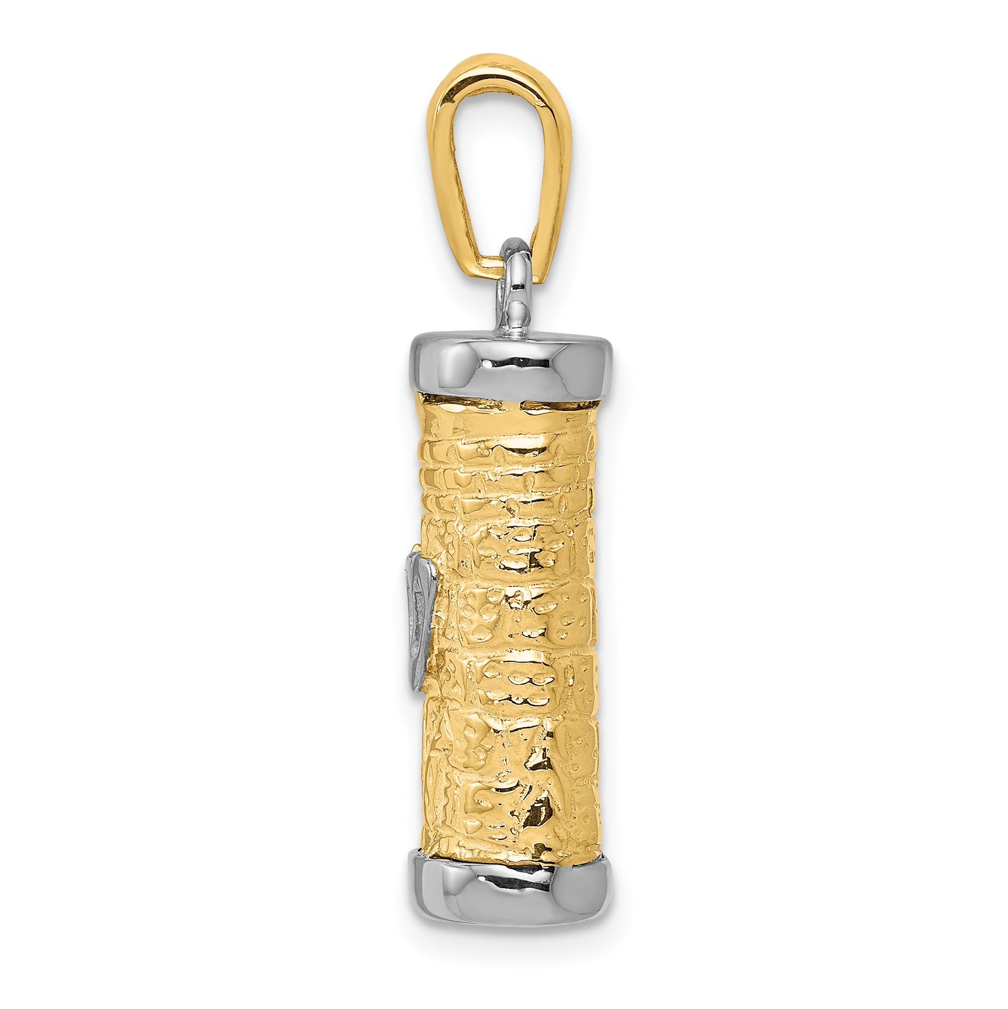 14K Two-Tone Gold 3D Mezuzah Pendant with Polished Finish