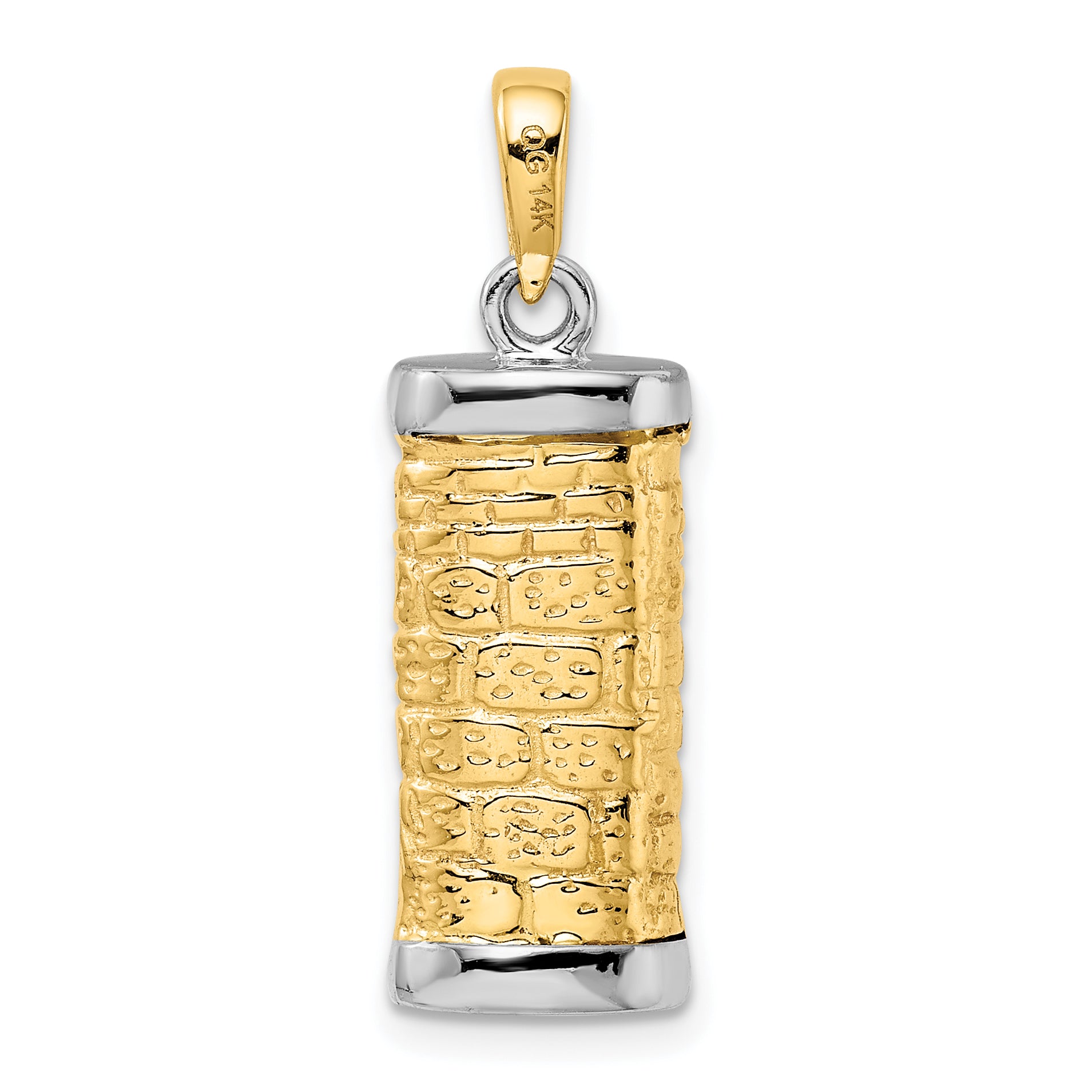14K Two-Tone Gold 3D Mezuzah Pendant with Polished Finish