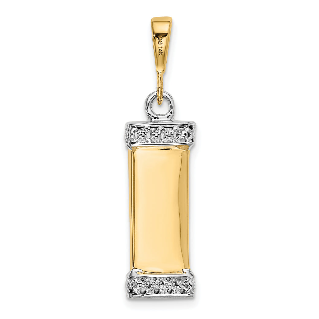 14K Two-Tone Gold 3D Mezuzah Pendant with Polished Finish