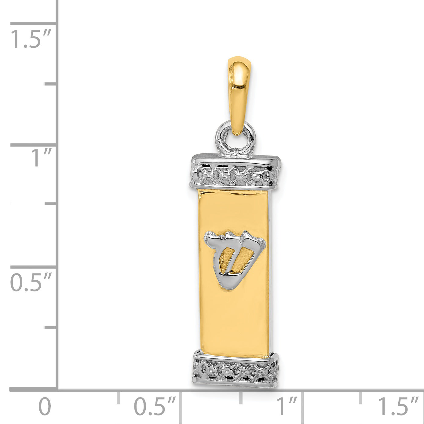 14K Two-Tone Gold 3D Mezuzah Pendant with Polished Finish